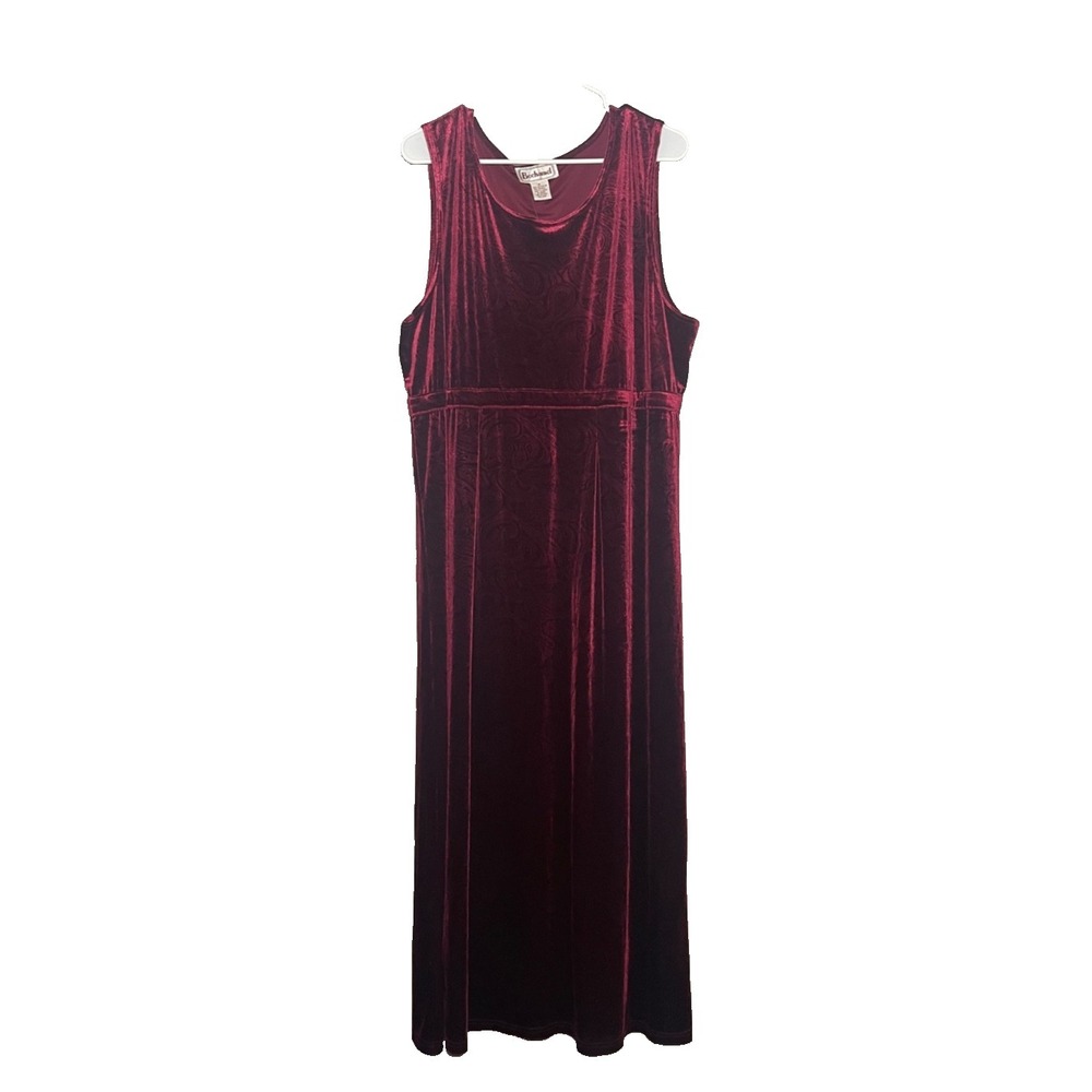 VTG Bechamel Velour Dress Womens XL Burgundy Paisley Velvet Maxi Holiday 90s NEW
